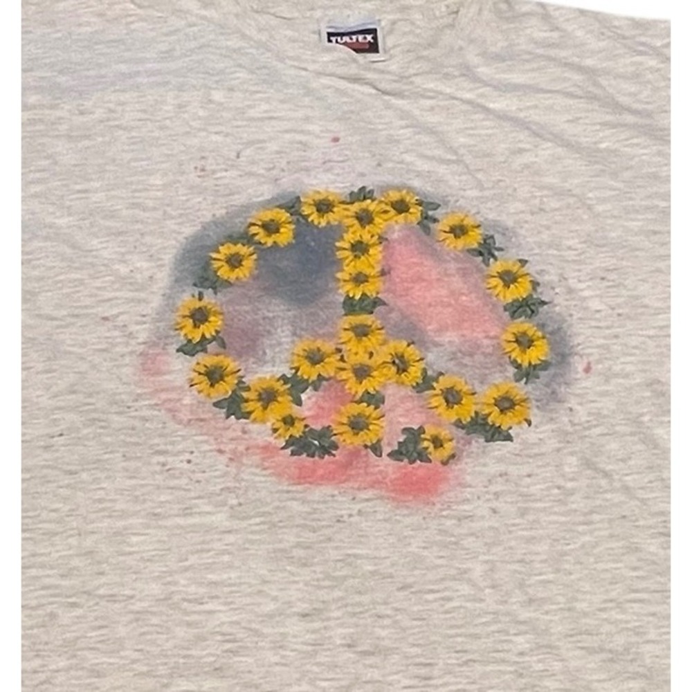 Vtg 90's Tultex Single Stitch Shirt XL Sunflower Peace Sign Streetwear‎ Hippie